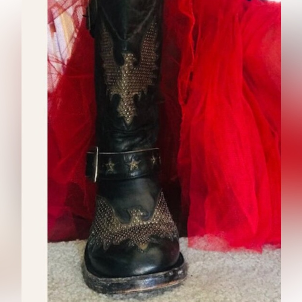 OLD GRINGO MEXICANA Black Leather Iron Eagle Studded Biker Boots 9.5 10 Like New - Picture 3 of 13